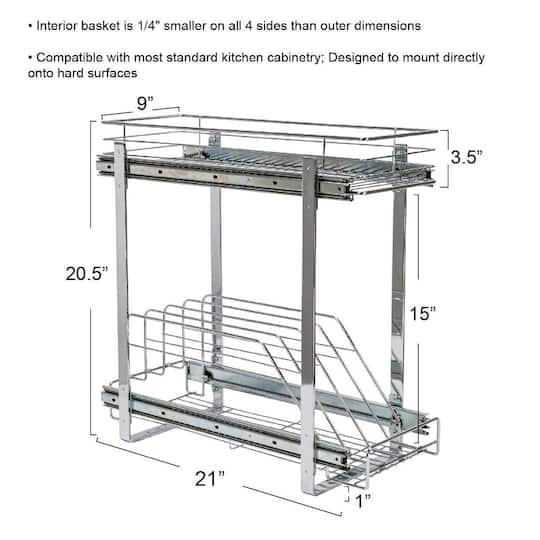 Household Essentials Glidez Chrome-Plated Steel 2-Tier Dual-Sliding Storage Organizer